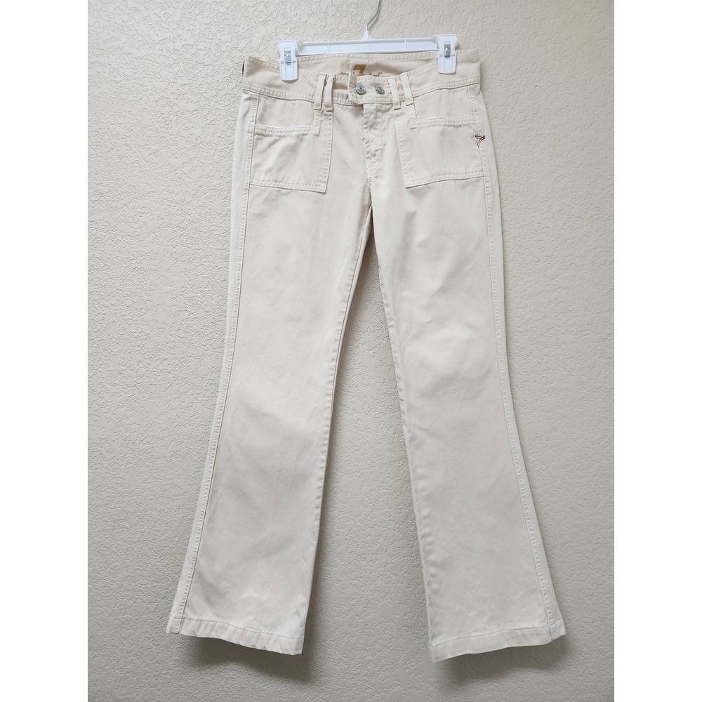 7 For All Mankind Dojo Flare Jeans Cream Off White Patch Pocket 28 U126068U-068U